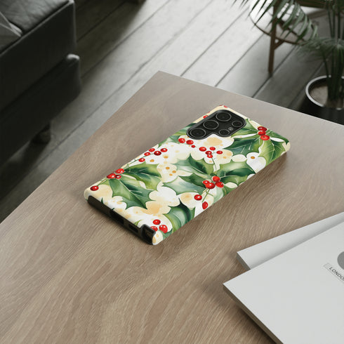 Christmas Holly on a Golden Background - Impact Resistant Phone Case